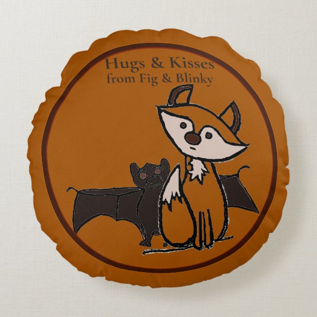 figdewdrop Fig & Blinky Hugs & Kisses Round Pillow Rond Kussen (Voorkant)