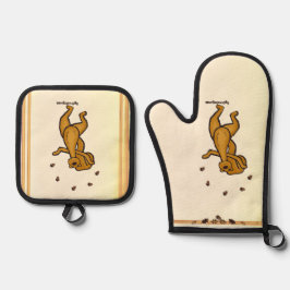 Figdewdrop Juggling Squirrel gold pot holders Ovenwant & Pannenlap Set