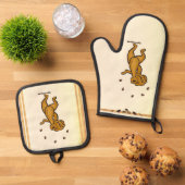 Figdewdrop Juggling Squirrel gold pot holders Ovenwant & Pannenlap Set (Top down)