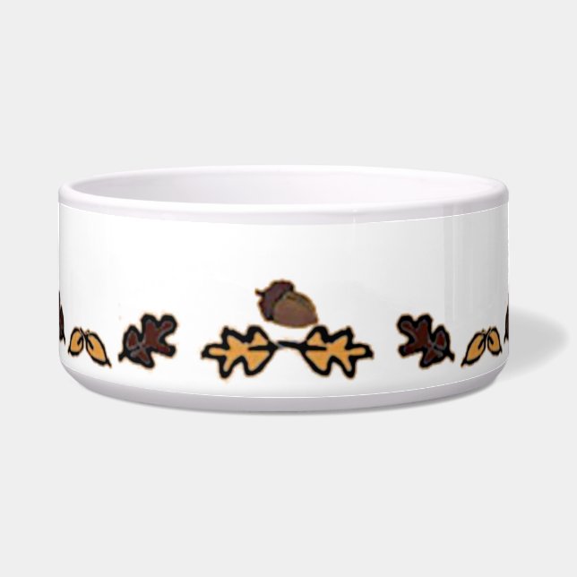 figdewdrop Leaves & Acorns Ceramic Pet Bowl Voerbakje (Voorkant)