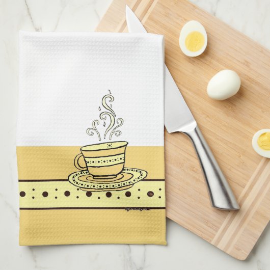 Figdewdrop Relax Cup Gold Acorn Kitchen Towel Theedoek (Quarter Fold)