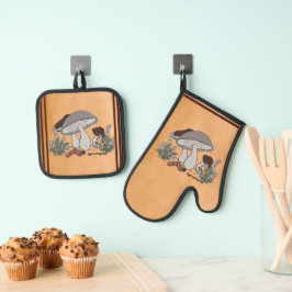 Figdewdrop rups en paddenstoel pannenlappen ovenwant & pannenlap set