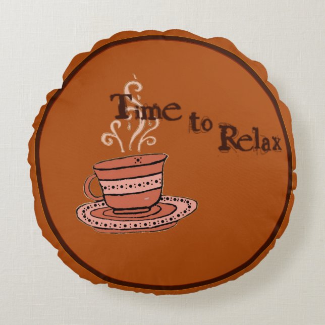 figdewdrop Time to Relax Brown Round Pillow  Rond Kussen (Voorkant)