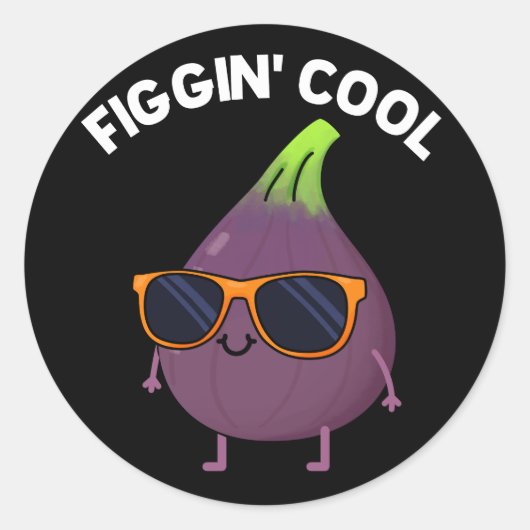 Figgin Cool Funny Fig Food Pun Dark BG Ronde Sticker (Voorkant)