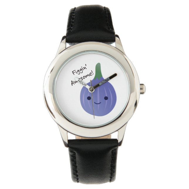 figgin Geweldige Fig Pun Horloge (Voorkant)