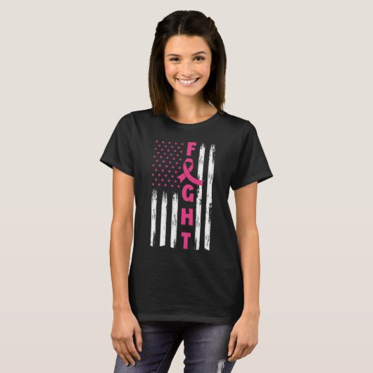 Fight Breast Cancer, Amerikaans vlagborstkanker T-shirt (Voorkant volledig)