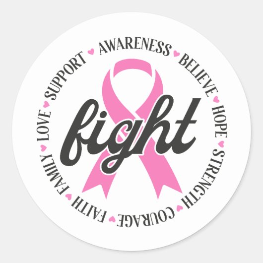 Fight Breast Cancer Pink Ribbon Awareness Ronde Sticker (Voorkant)