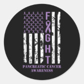 Fight Flag Purple Ribbon Suprt Pancreatic Cancer  Ronde Sticker (Voorkant)