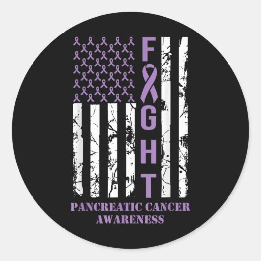 Fight Flag Purple Ribbon Suprt Pancreatic Cancer  Ronde Sticker (Voorkant)