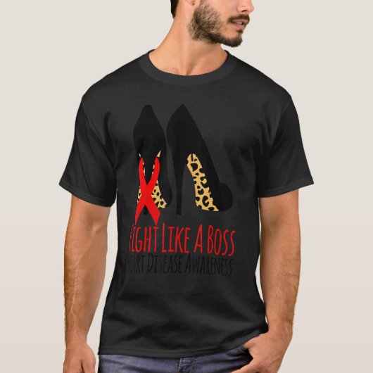 Fight Like A Boss Heart Heart Disease Awareness Le T-shirt (Voorkant)