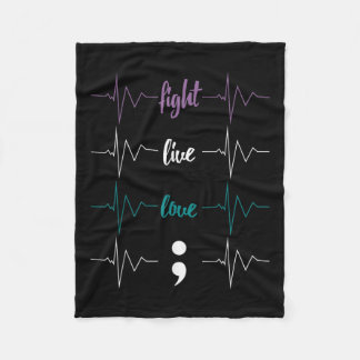 Fight Live Love Semicolon Heartbeat Suicide Awaren Fleece Deken