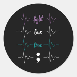 Fight Live Love Semicolon Heartbeat Suicide Awaren Ronde Sticker