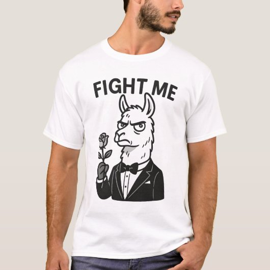 "Fight Me" - Dramatische Llama in Tuxedo T-shirt (Voorkant)