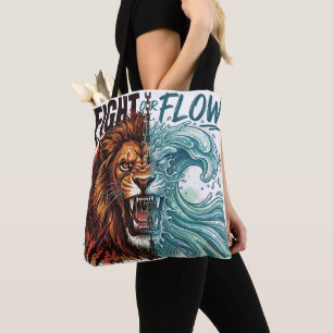 Fight or Flow Leeuw en Water Golf Ontwerp Tote Bag