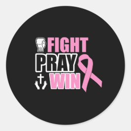 Fight Pray Win Lichtroze Borstkanker Ronde Sticker