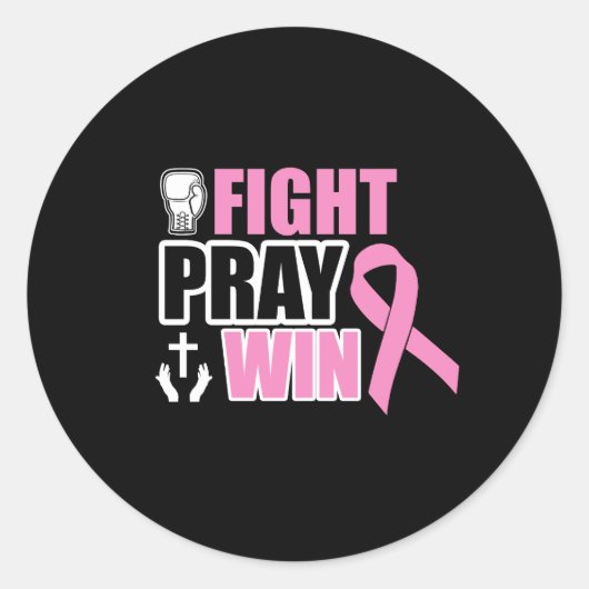 Fight Pray Win Lichtroze Borstkanker Ronde Sticker (Voorkant)