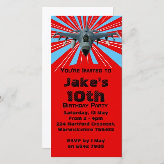 Fighter Jet Birthday Party Invitation (Voorkant / Achterkant)