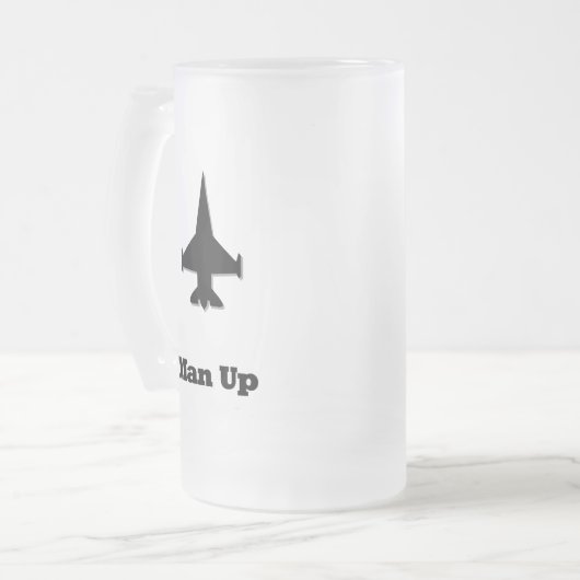 Fighter Jet Man omhoog Matglas Bierpul (Voorkant links)