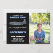 Fighter Jet Verjaardag Uitnodigingen Blauw met fot (Voorkant)