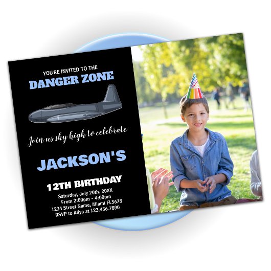 Fighter Jet Verjaardag Uitnodigingen Blauw met fot