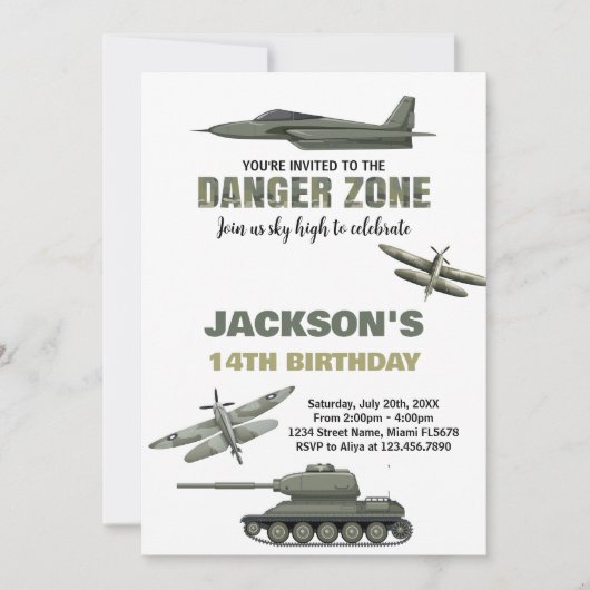 Fighter Jet Verjaardag Uitnodigingen Gevaarzone (Voorkant)