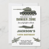 Fighter Jet Verjaardag Uitnodigingen Gevaarzone (Voorkant)