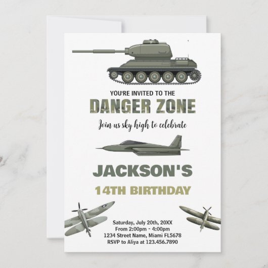 Fighter Jet Verjaardag Uitnodigingen Gevaarzone (Voorkant)