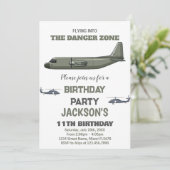 Fighter Jet Verjaardag Uitnodigingen Green Dark (Staand voorkant)