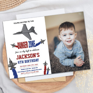Fighter Jet Verjaardag Uitnodigingen Grijs met fot
