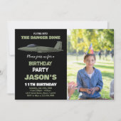 Fighter Jet Verjaardag Uitnodigingen Groen Donker  (Voorkant)