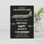 Fighter Jet Verjaardag Uitnodigingen Groen Donker  (Staand voorkant)