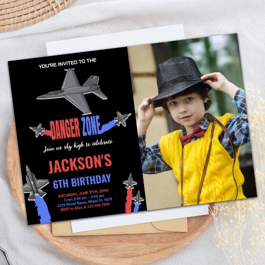 Fighter Jet Verjaardag Uitnodigingen Zwart GrijsW 