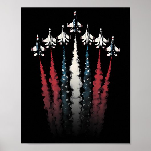 Fighter Jet Vliegtuig Amerikaanse Vlag 4 Juli Pat Poster (Voorkant)