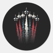 Fighter Jet Vliegtuig Amerikaanse Vlag 4 Juli Pat Ronde Sticker (Voorkant)