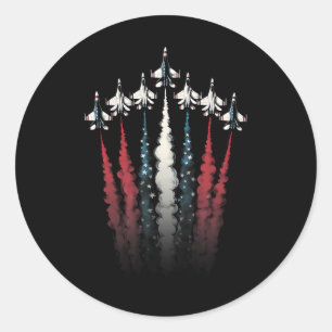 Fighter Jet Vliegtuig Amerikaanse Vlag 4 Juli Pat Ronde Sticker