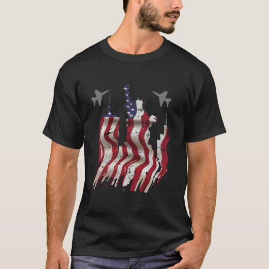 Fighter Jet Vliegtuig VS Vlag 4 juli Patrioti T-shirt (Voorkant)
