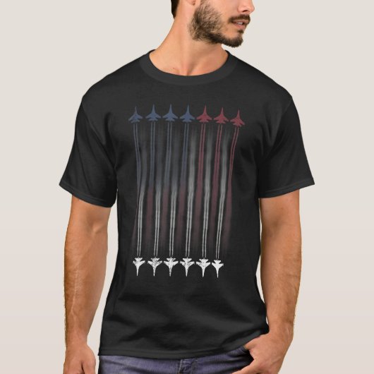 Fighter Jets Contrail American Flag Patriotic 4th  T-shirt (Voorkant)