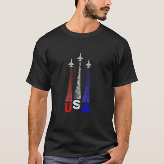 Fighter Jets USA 4 juli Rood Wit Blauw Contra T-shirt (Voorkant)