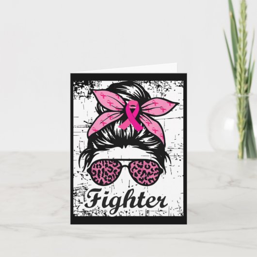Fighter Messy Bun Pink Warrior borstkanker bewust Kaart (Voorkant)