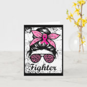 Fighter Messy Bun Pink Warrior borstkanker bewust Kaart (Gele Bloem)