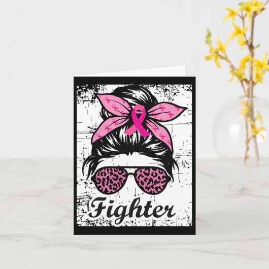 Fighter Messy Bun Pink Warrior borstkanker bewust Kaart (Gele Bloem)