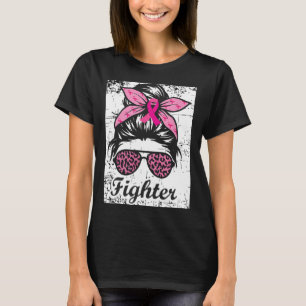 Fighter Messy Bun Pink Warrior borstkanker bewust T-shirt