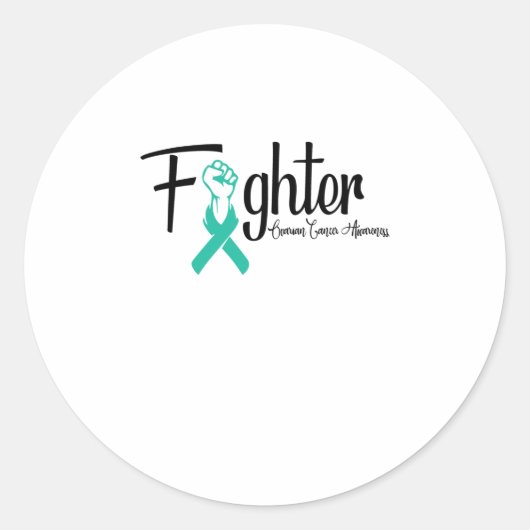 Fighter Ovarian Cancer Awareness Teal Ribbon Ronde Sticker (Voorkant)