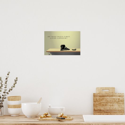 Fighter Pilot Helmet and Gloves on Table Poster (Keuken)