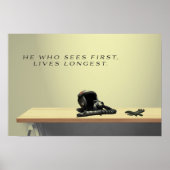 Fighter Pilot Helmet and Gloves on Table Poster (Voorkant)