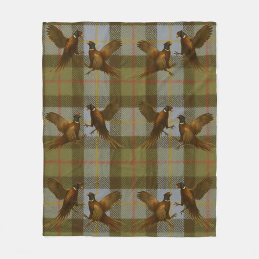 Fighting Pheasants on tweed / tartan background  Fleece Deken (Voorkant)