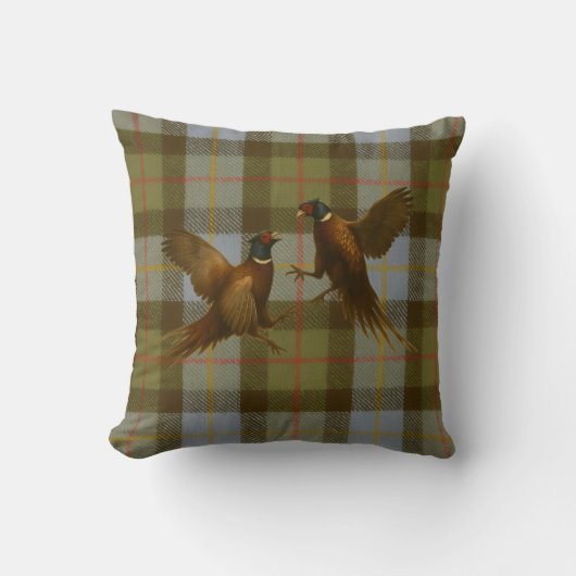 Fighting Pheasants on tweed / tartan background  Kussen (Voorkant)