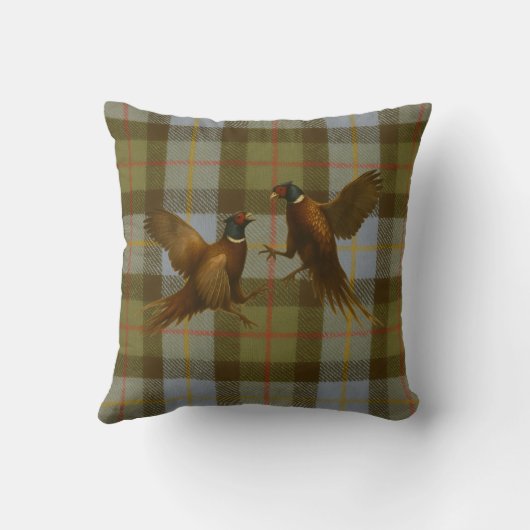 Fighting Pheasants on tweed / tartan background Kussen (Achterkant)