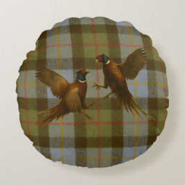 Fighting Pheasants on tweed / tartan background  Rond Kussen