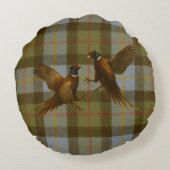 Fighting Pheasants on tweed / tartan background  Rond Kussen (Achterkant)